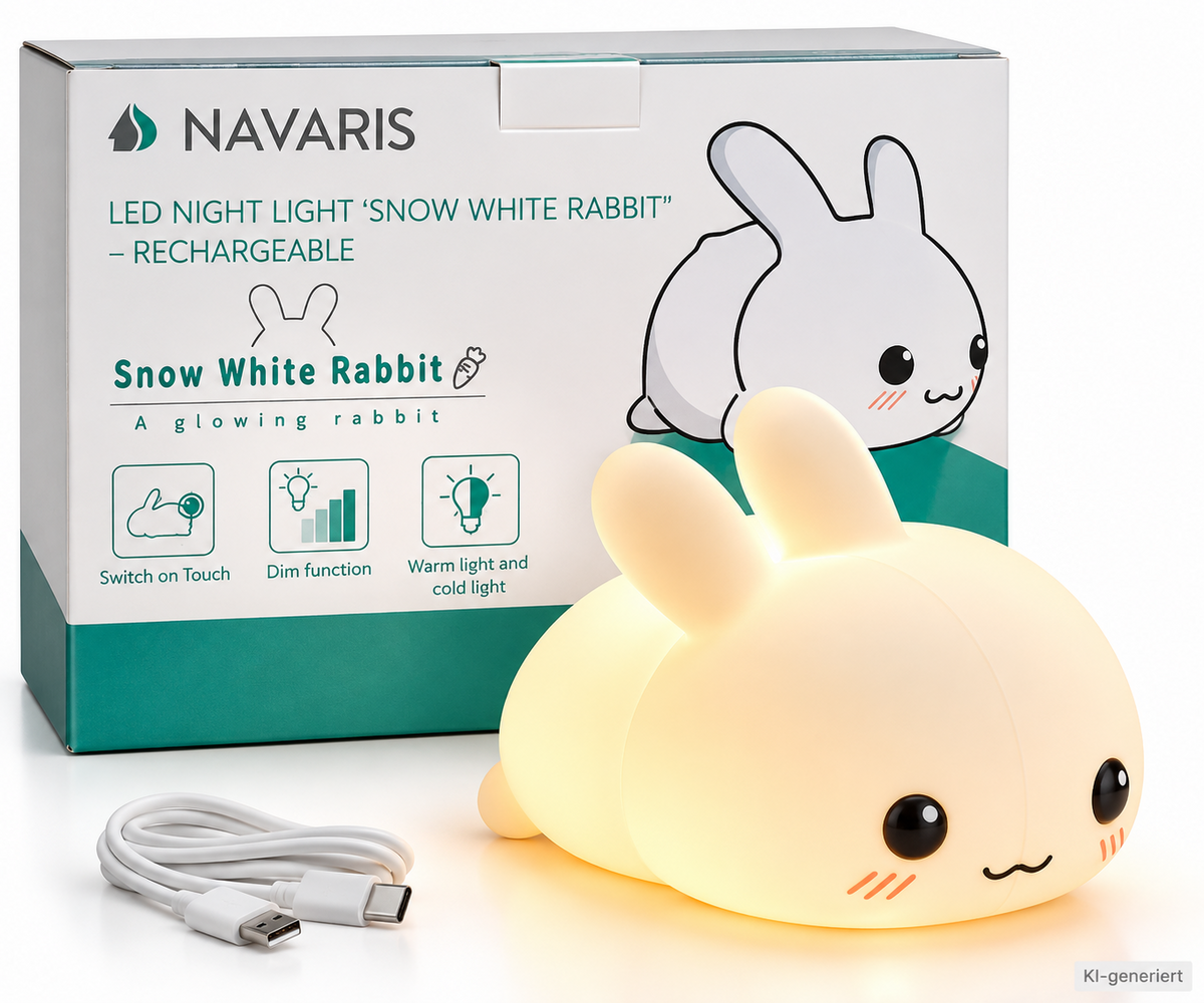 Navaris LED Nachtlicht Hase Snow White Rabbit USB Touch dimmbar Akku Kinder HA35