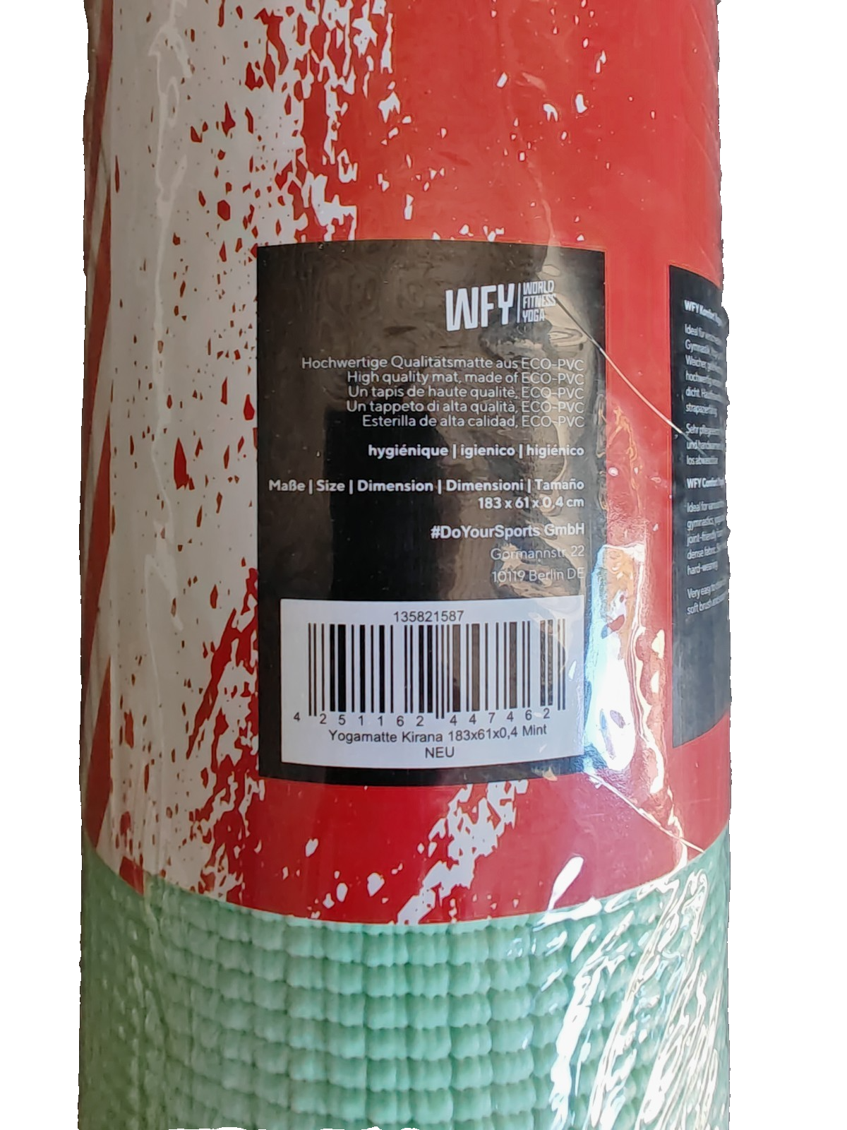 WFY Yogamatte 183x61x0,4cm Mint Fitnessmatte Gymnastikmatte Sportmatte Yoga C5