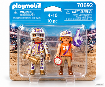 PLAYMOBIL 70692 DuoPack Stuntshow-Team Rennfahrer Fan Pokal 10-tlg D5