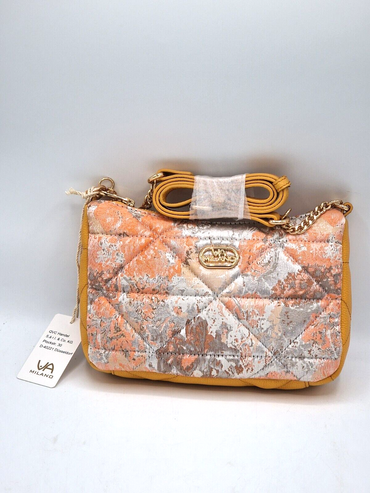 Schultertasche Webmaterial mit echt Leder VM Logo - Orange