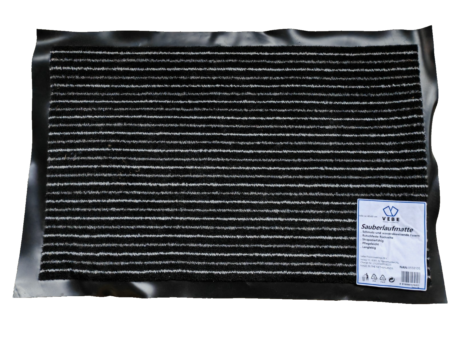 Vebe Sauberlaufmatte 40x60cm Schwarz Weiß Streifen Fußmatte Eingang Matte