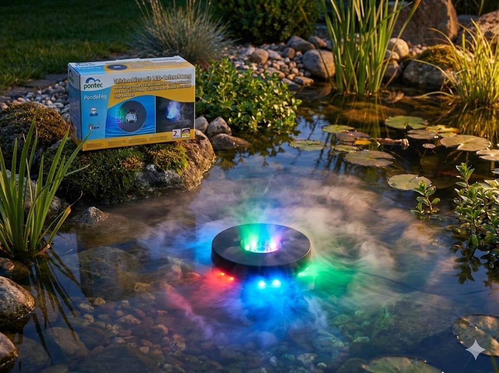 Pontec Teichnebler mit LED-Beleuchtung Nebler Teich Deko Wasserspiel