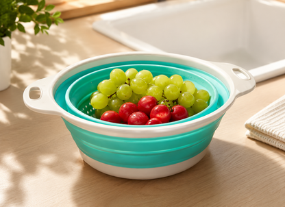 Faltsieb 1,4L zusammenklappbar Küchensieb Obst Gemüse Nudeln Camping Mint Pal3