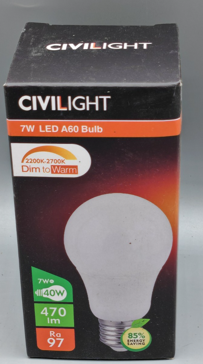 2x CIVILIGHT LED E27 A60 7W 470lm Dim to Warm 2200-2700K Dimmbar Ra97 HA35