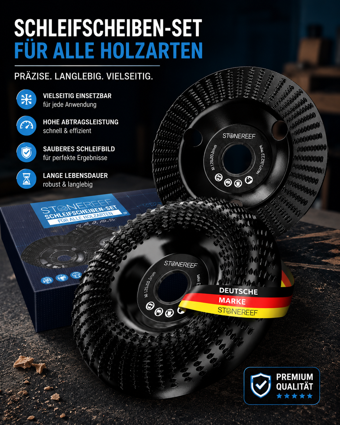 Holz Schleifscheibe 125mm 3tlg Winkelschleifer Frässcheibe Holzfräser