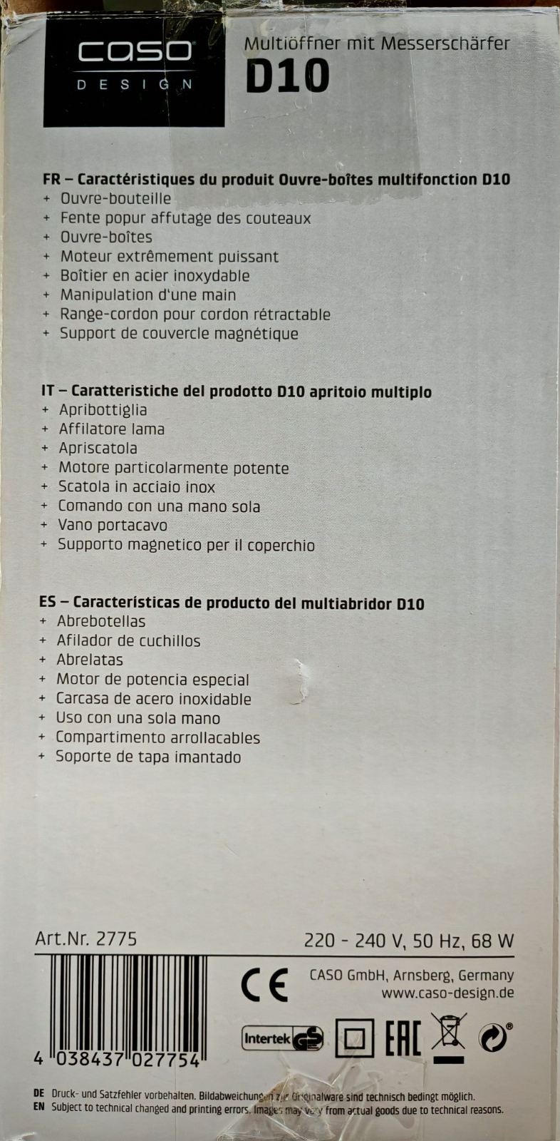 CASO D10 Multiöffner Dosenöffner Flaschenöffner Messerschärfer Edelstahl B07