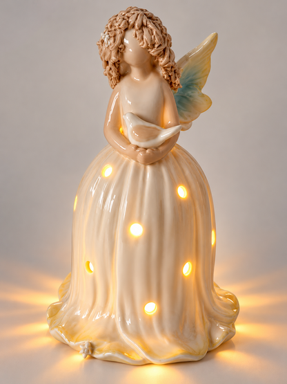 LED Elfe Engel Figur groß Keramik Weiß Schmetterlingsflügel Deko 03451 A9
