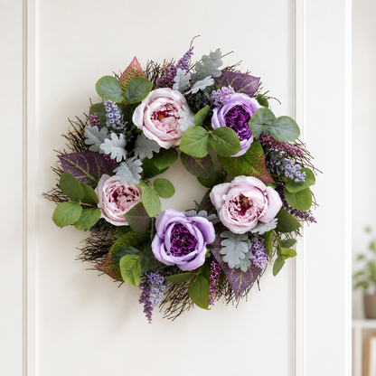 ABELLA Flora Dekokranz Rosen Lavendel Ø48cm Kunstkranz Türkranz Wandkranz Pal1
