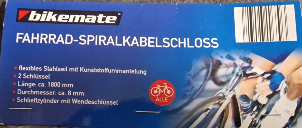Bikemate Fahrrad Spiralkabelschloss Fahrradschloss Diebstahlschutz Sicher