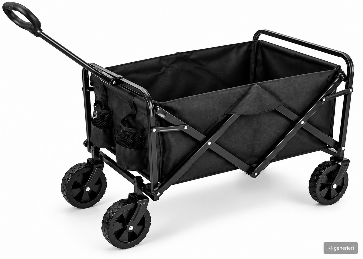 EASYmaxx Bollerwagen faltbar Schwarz Transportwagen Handwagen 4 Räder H32