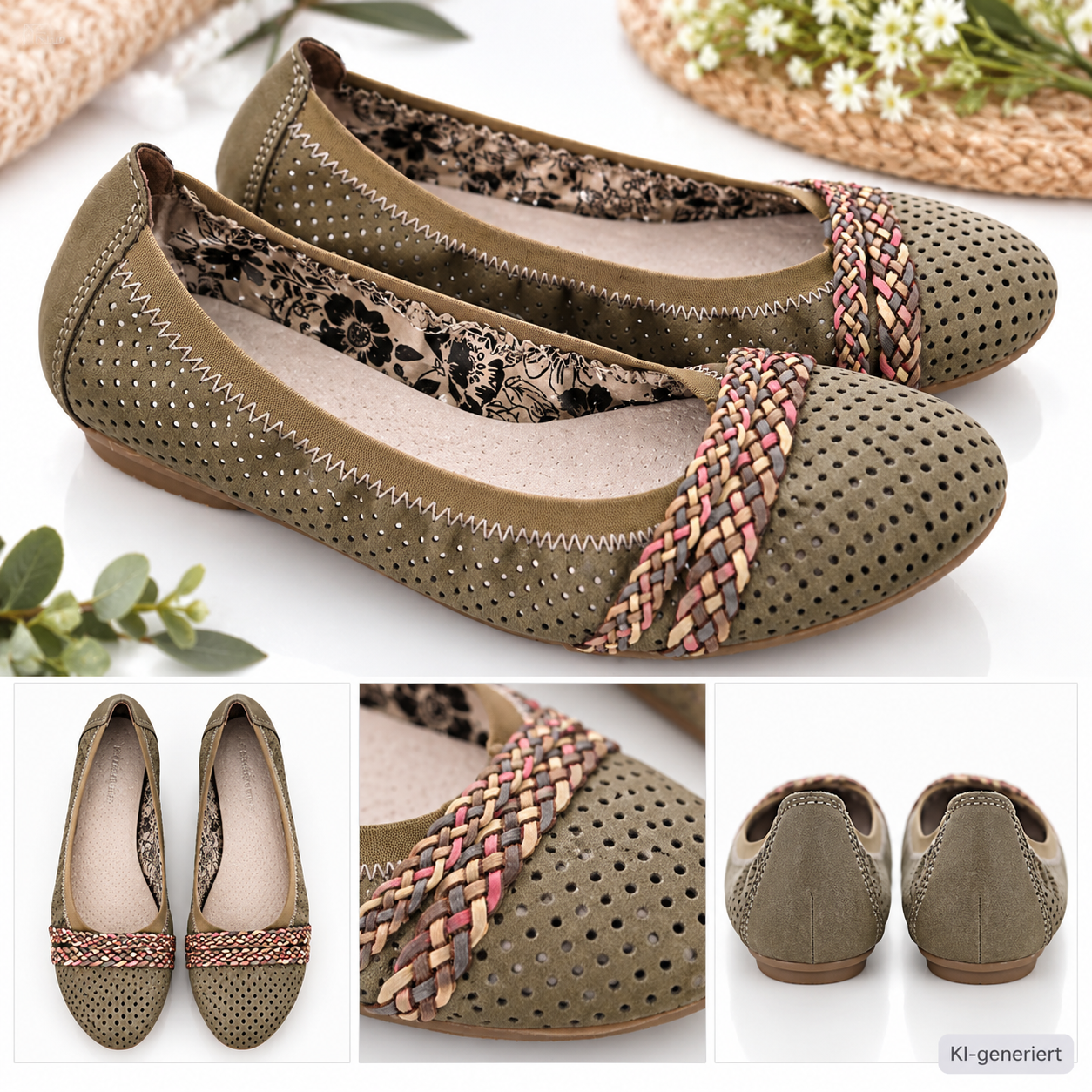 Rieker Antistress Damen Ballerinas Gr. 36 Grün 411469-54 Flecht-Detail G2
