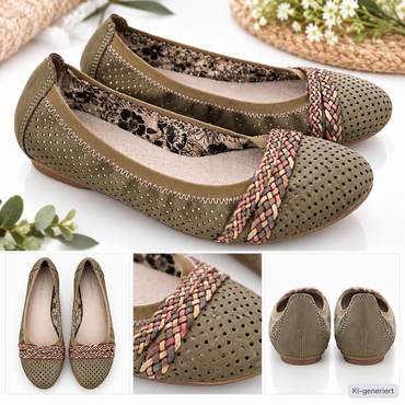 Rieker Antistress Damen Ballerinas Gr. 36 Grün 411469-54 Flecht-Detail G2