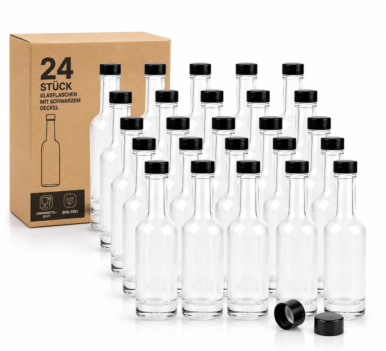 BELLE VOUS Glasflaschen 24x150ml Likörflaschen Saucenflaschen Deckel B5