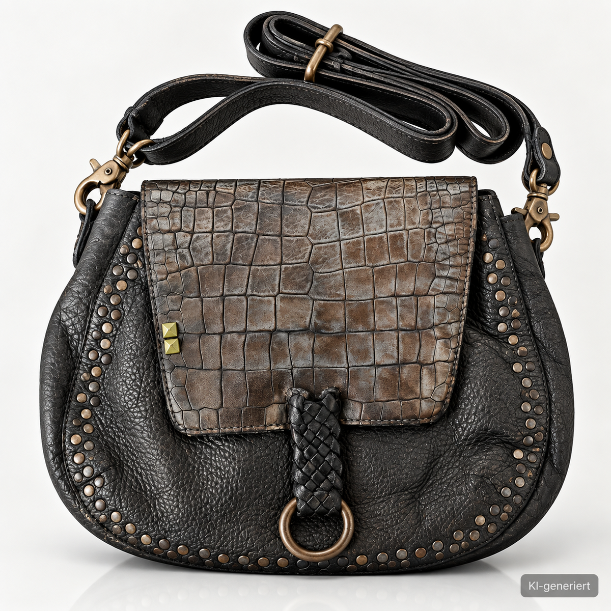 Desiderius Karmina Damen Ledertasche Schwarz Grau Schultertasche Cow Leather H3