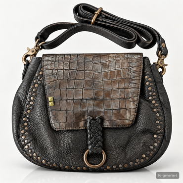 Desiderius Karmina Damen Ledertasche Schwarz Grau Schultertasche Cow Leather H3