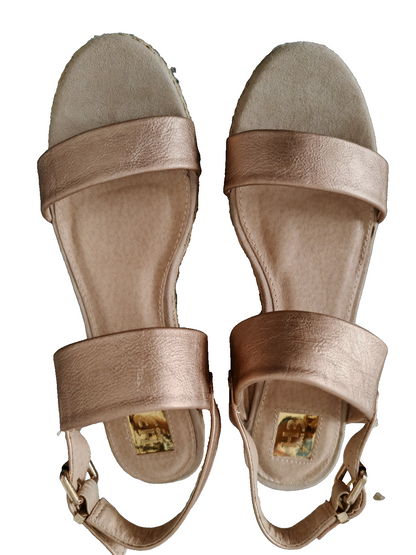 Damen Keilsandaletten Roségold Gr. 41 Espadrille Wedge Sandalen Metallic G2