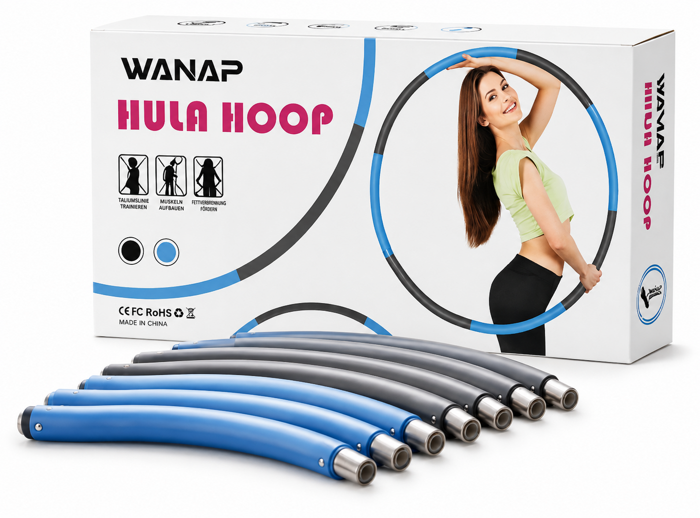 Wanap Fitness Hula Hoop 1kg 8 Teile 95cm Trainingsreifen Fitnessreifen Blau E3