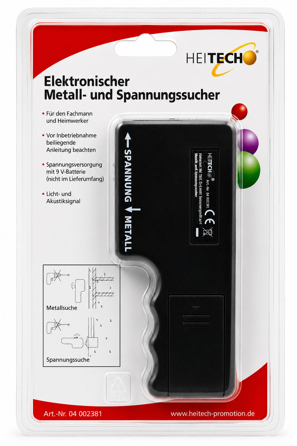 HeiTech Metall- & Spannungssucher Leiterdetektor Stromdetektor Kabelsuchgerät A2
