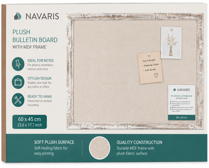 Navaris Pinnwand 60x45cm Stoff Beige Memoboard Bilderwand MDF Rahmen Vintage P3