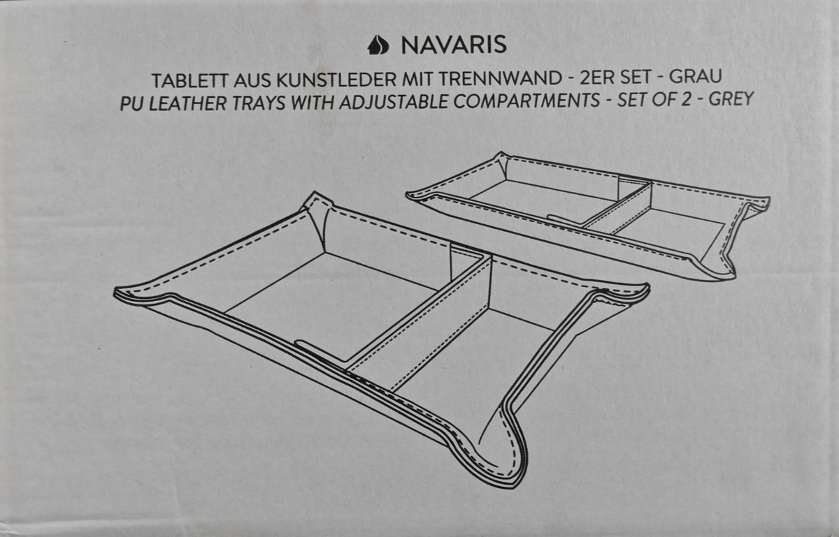 Navaris 2er Set Tablett Kunstleder Grau Ablageschale Organizer Schmuck C-03