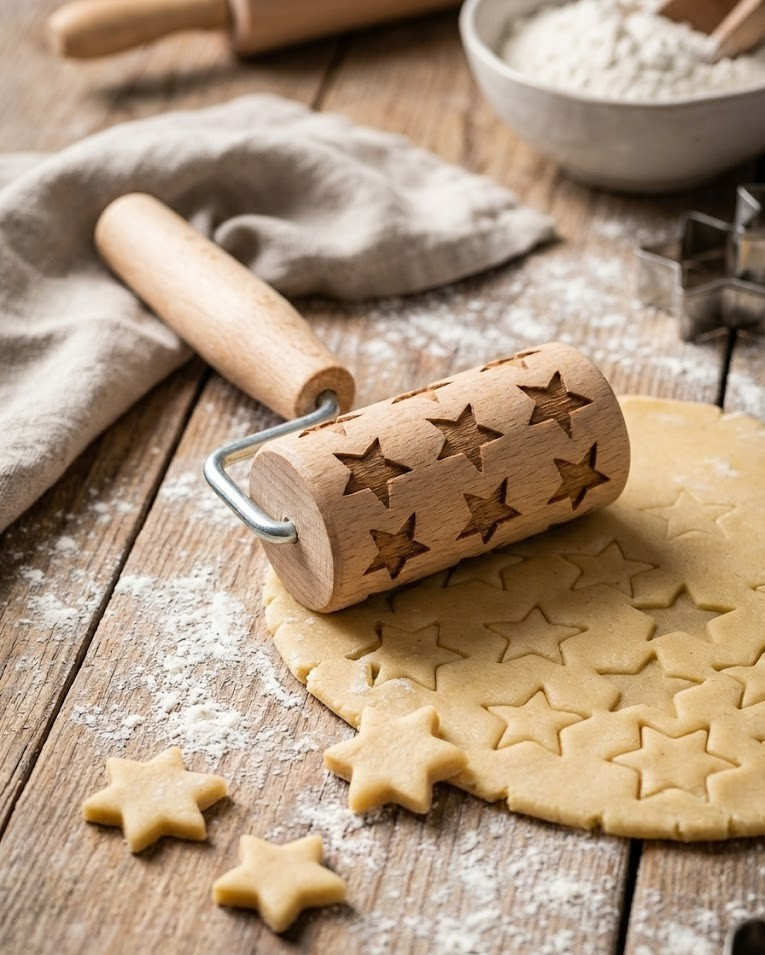 Geprägte Einhand-Teigrolle Sternchen Keksrolle Backen Küchenrolle