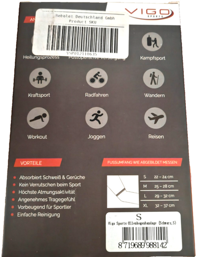 Vigo Ellenbogenbandage Premium Qualität Größe S Ellenbogenstütze Sport C2