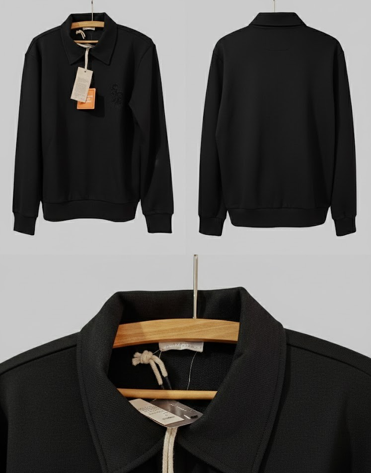 Strandfein Menswear Herren Sweatshirt Gr. S Schwarz Polo Pullover Langarm D3