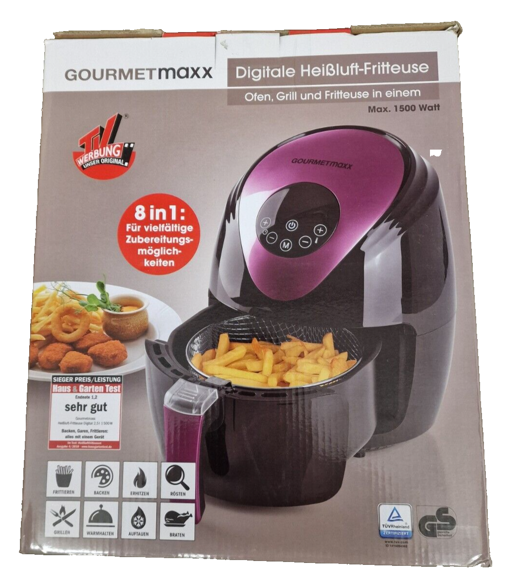 GOURMETmaxx 1500W Heißluft-Fritteuse - Schwarz/Beere (02383)