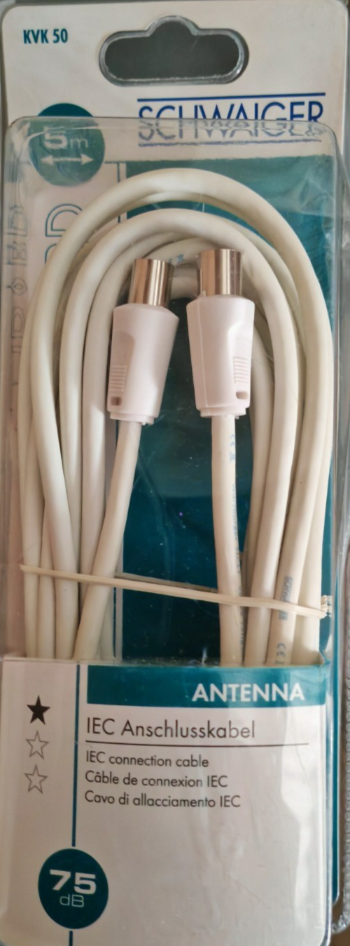 Schwaiger KVK 50 IEC Antennenkabel 5m Weiß 75dB TV Kabel Koax Anschlusskabel A4
