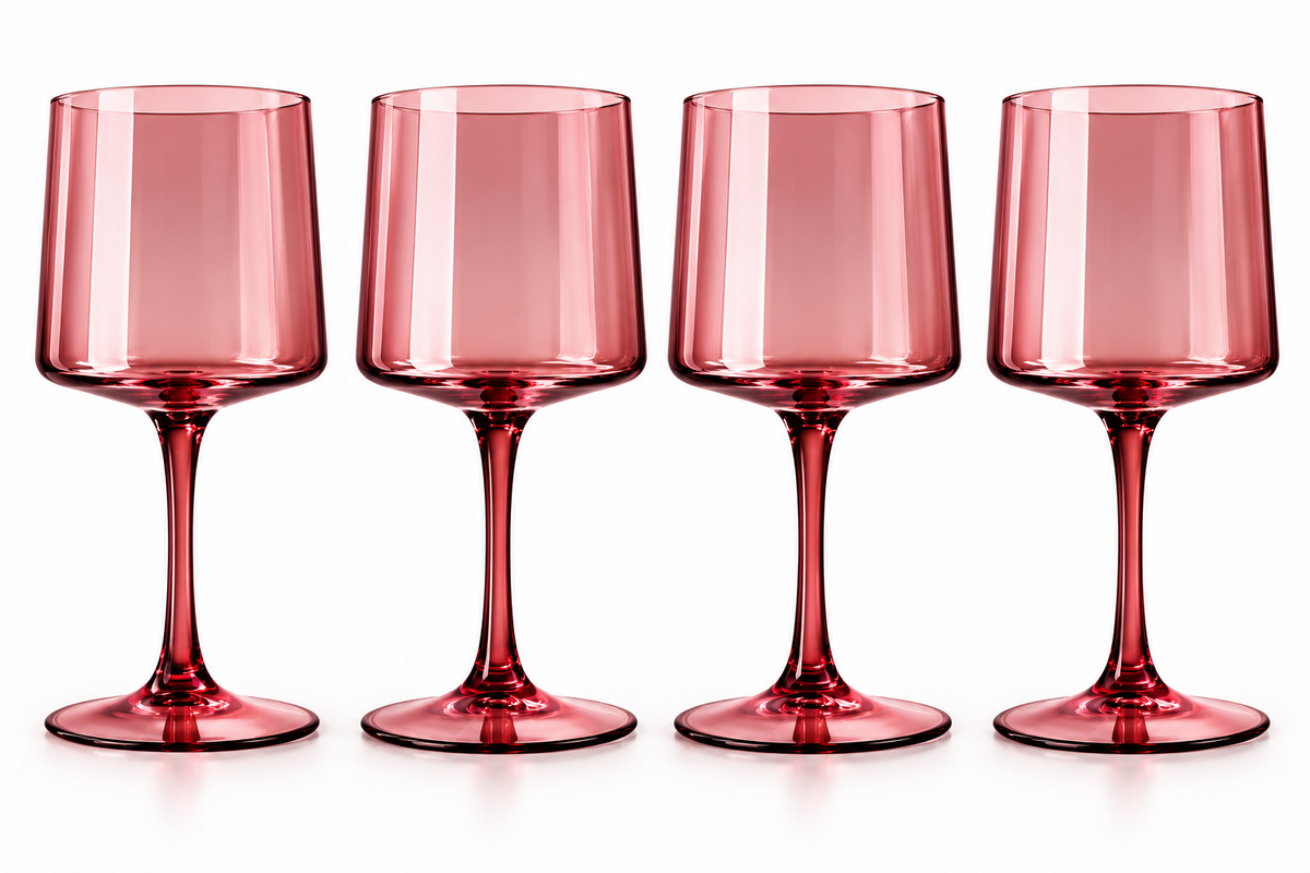 Navaris 4 Weingläser 400ml Rosa Rot Eckig Weinglas Set Stielgläser B6