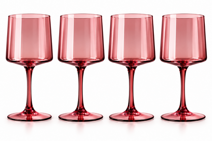 Navaris 4 Weingläser 400ml Rosa Rot Eckig Weinglas Set Stielgläser B6