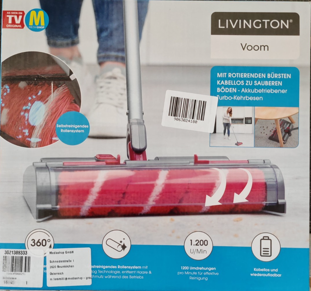 Livington Voom Turbo Akku Besen Kabellos Elektrobesen Akkukehrer Hartboden C6