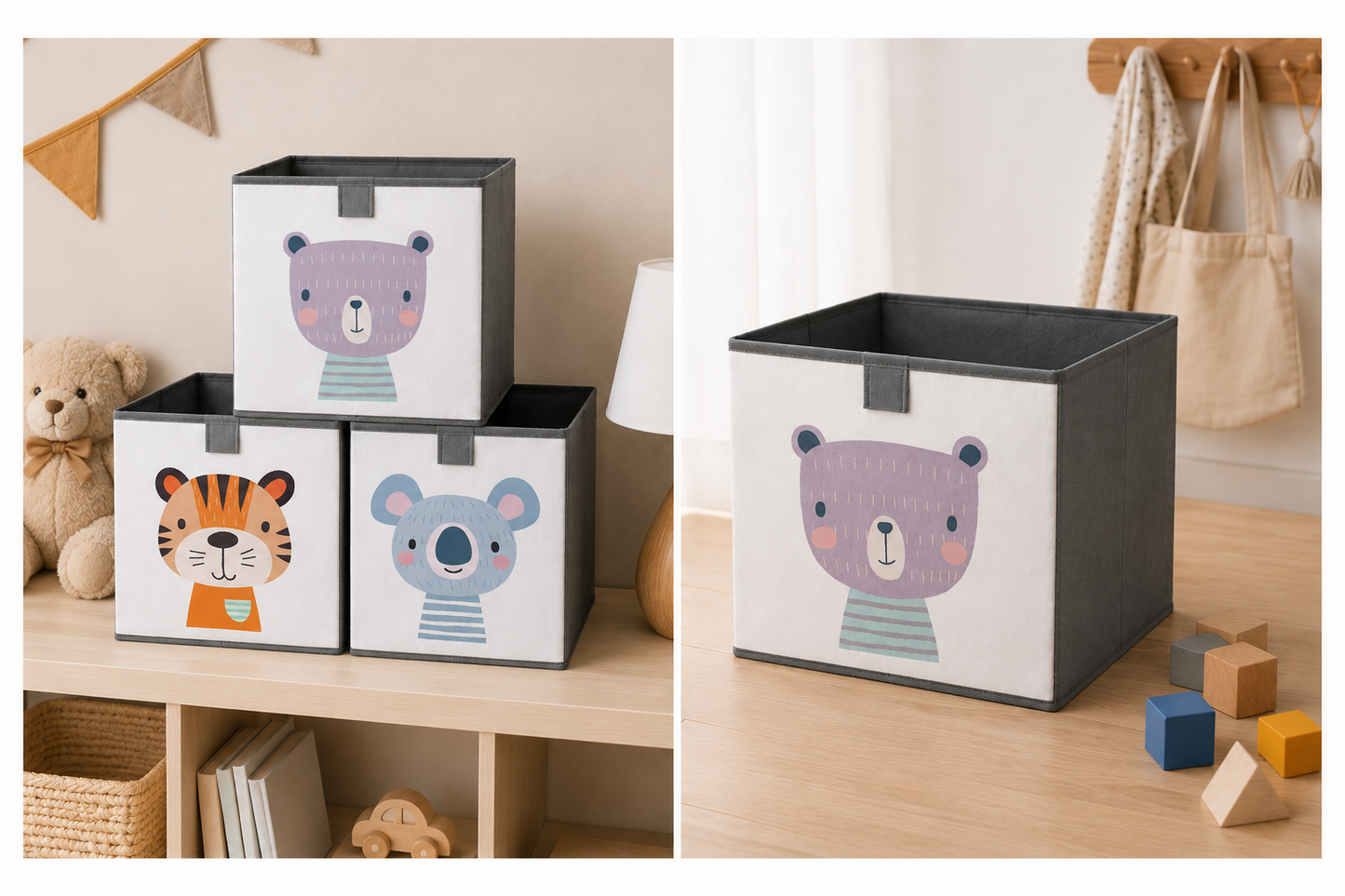 Navaris Kinder Aufbewahrungsbox 3er Set Spielzeugkiste Faltbox Tiermotiv D-07