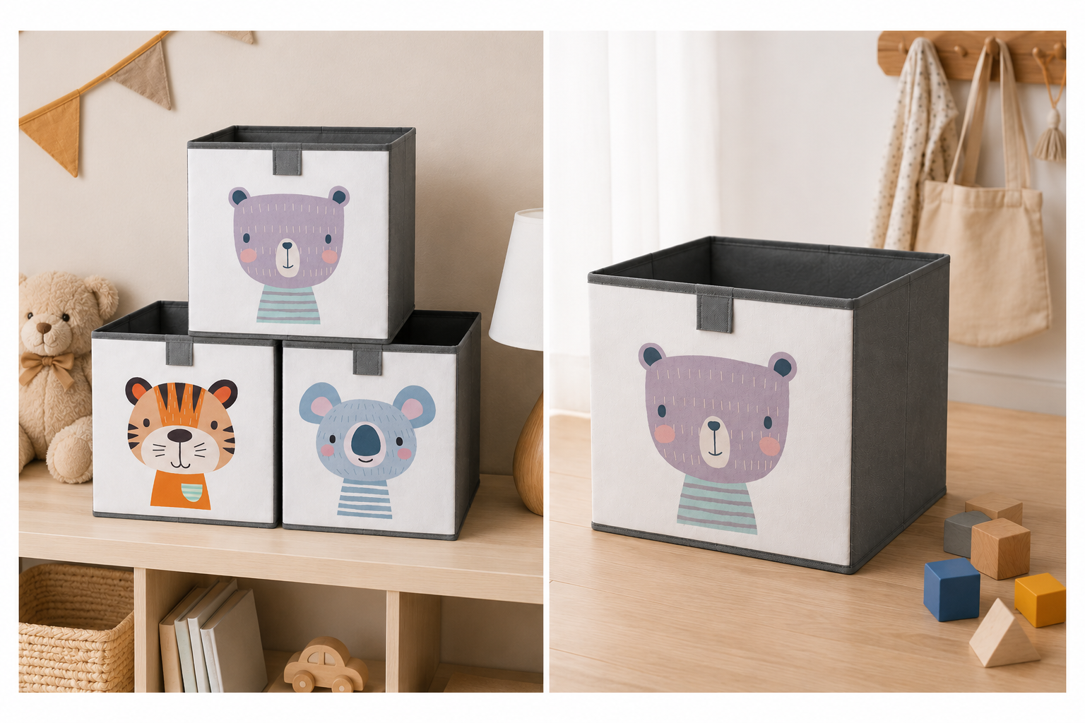 Navaris Kinder Aufbewahrungsbox 3er Set Spielzeugkiste Faltbox Tiermotiv D-07