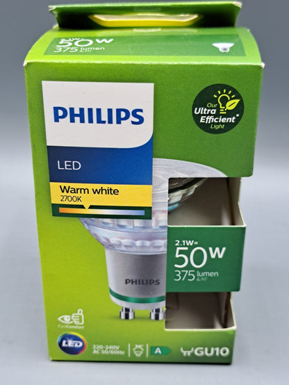 Philips UltraEfficient LED GU10 2,1W 375lm 2700K 50W Ersatz Spot 36° HA35