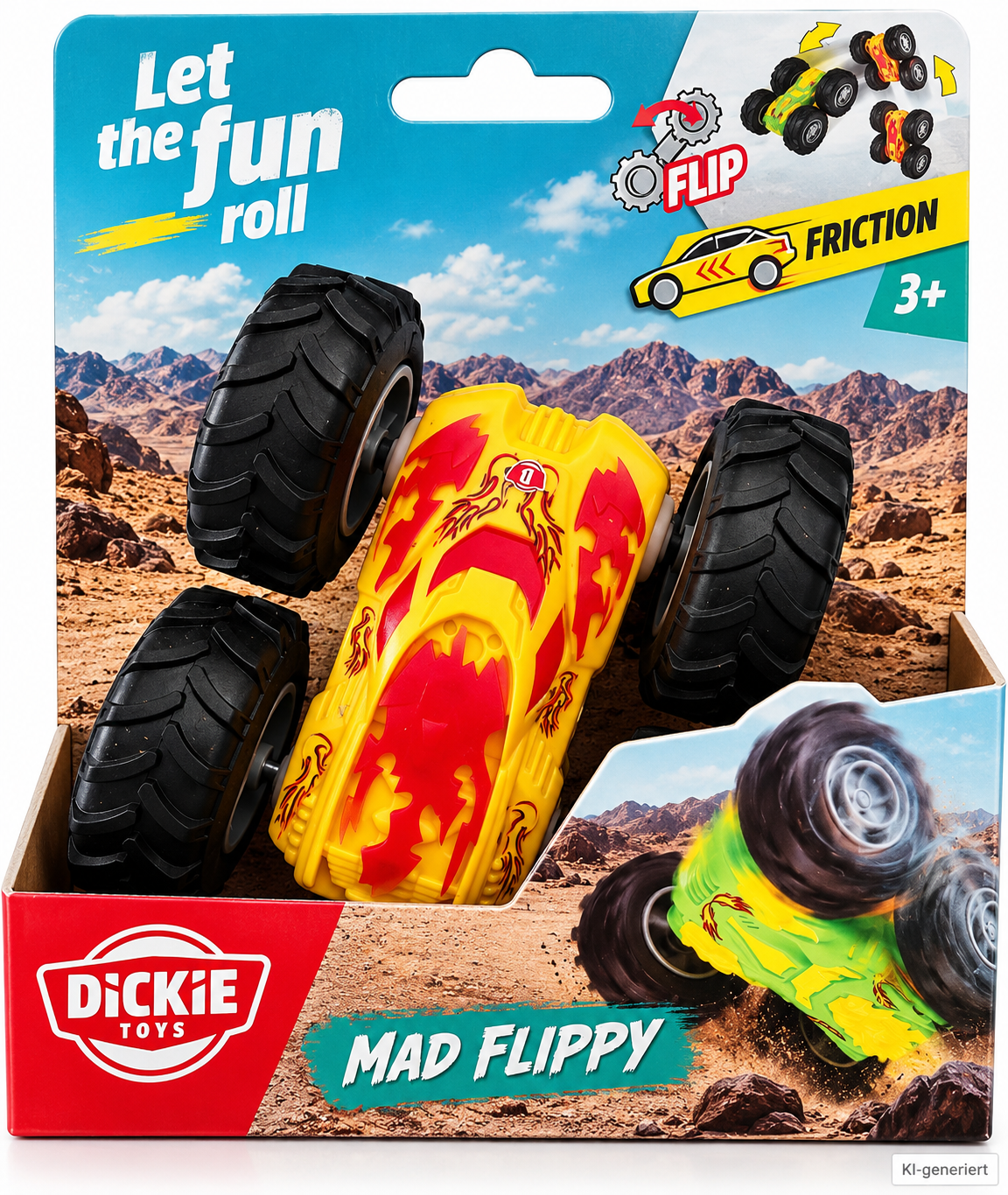 Dickie Toys Mad Flippy Stuntauto 10cm Friktion Flip Auto Gelb Rot 203341036 D5