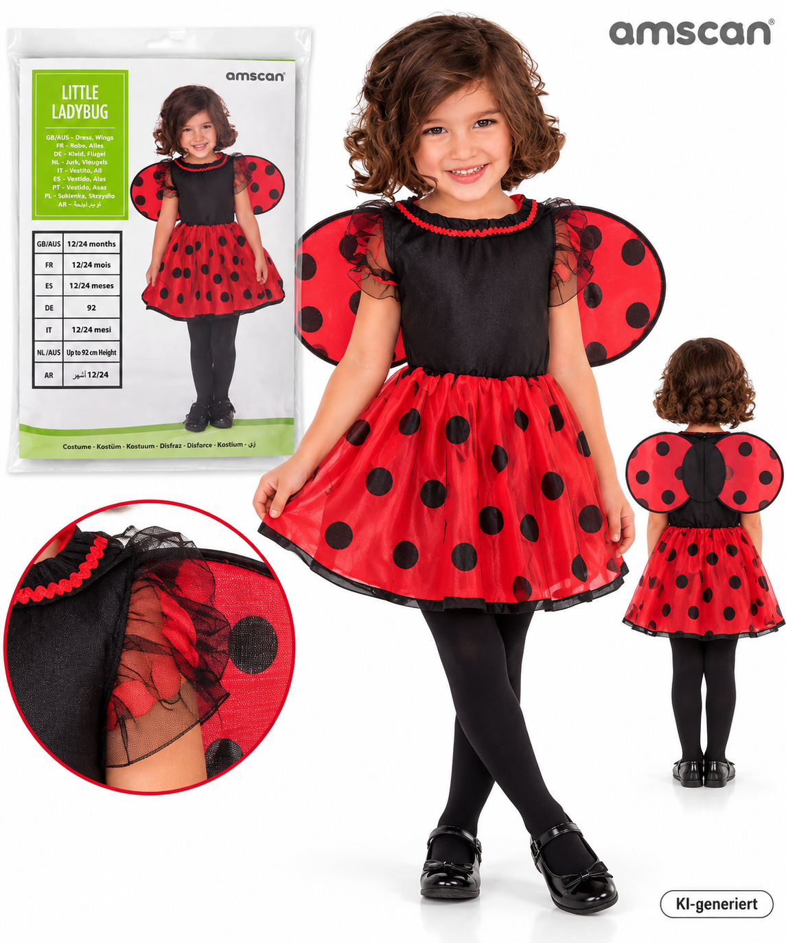 Amscan Little Ladybug Marienkäfer Kostüm Mädchen Gr. 92 12-24 Monate Kleid