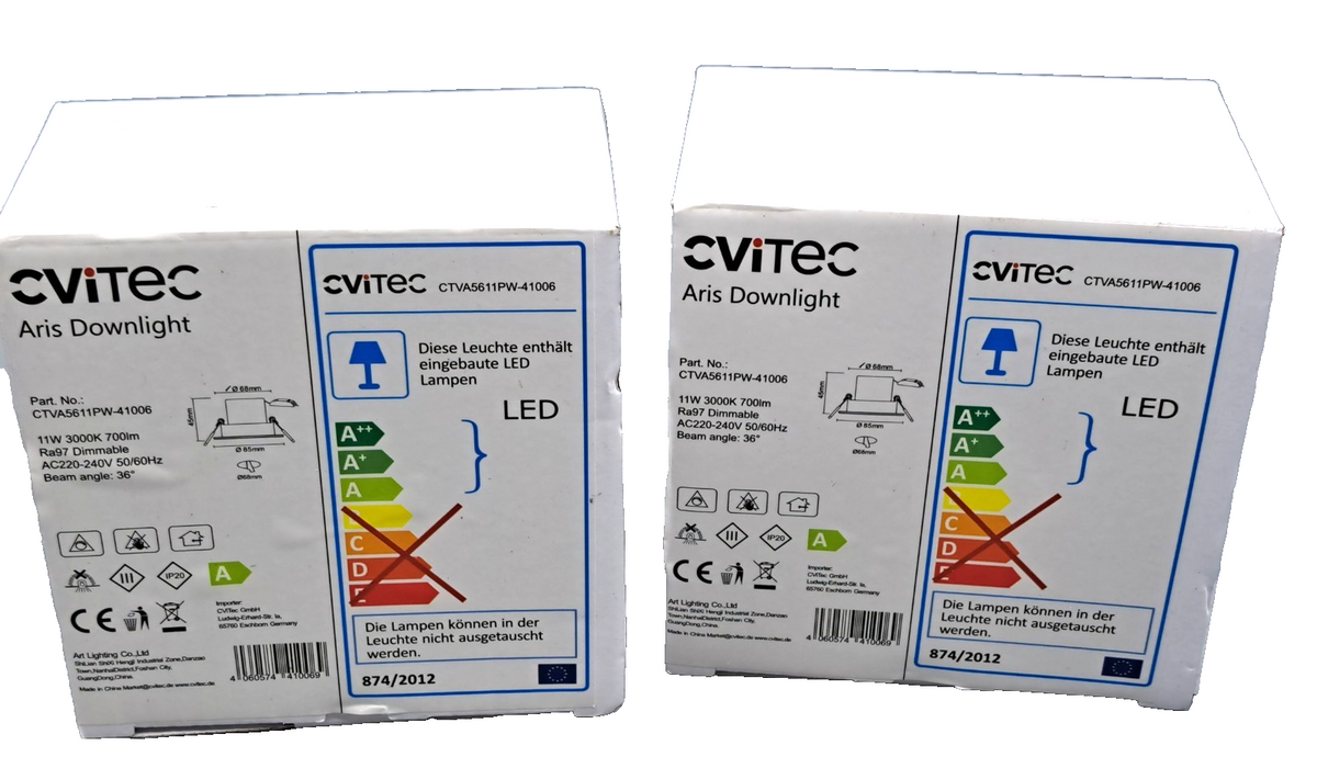 3x CViTEC Aris LED Einbaustrahler 11W 700lm 3000K Dimmbar Schwenkbar Weiß HA35