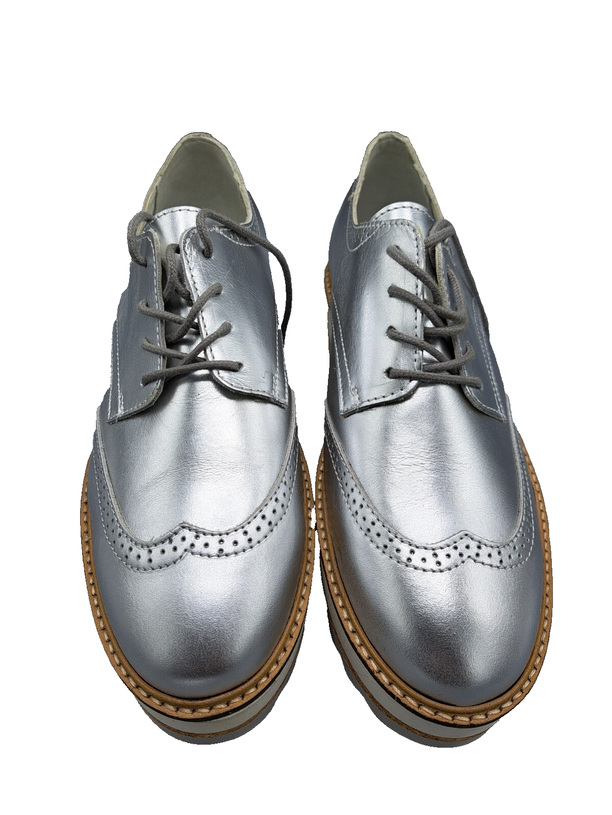 Bullboxer Damen Plateau Schnürschuhe Gr. 40 Silber Metallic Halbschuhe Brogue G2