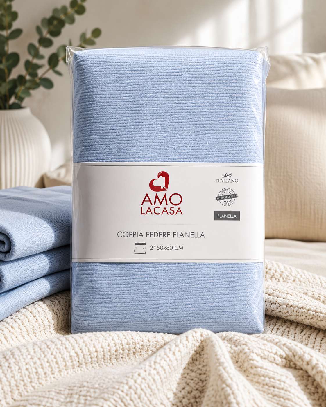 Amo LaCasa Flanell Kissen Hellblau 2 Stück 50x80cm Schlafkissen Bett