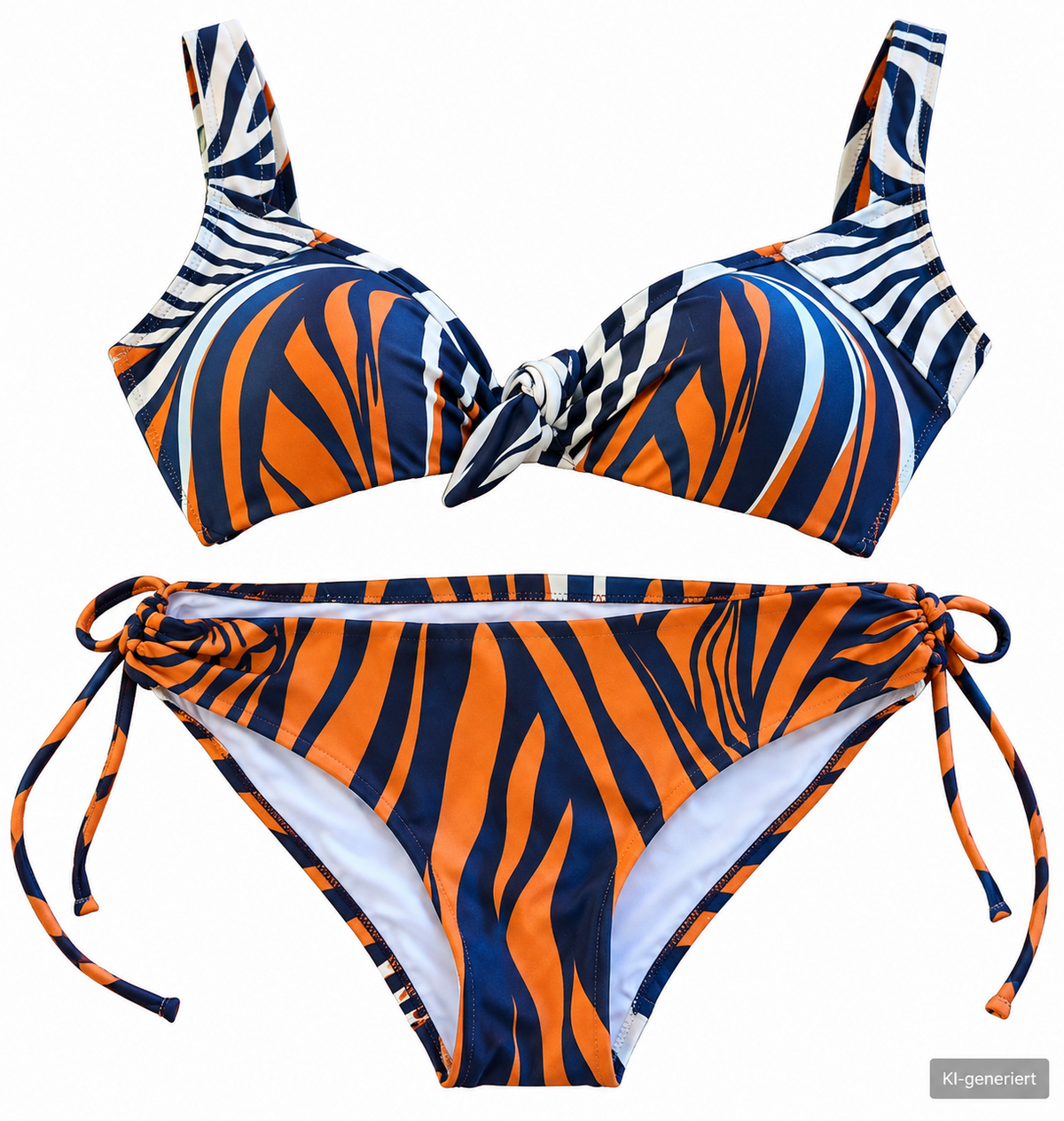 DAVID Damen Bikini Set Oberteil 38D Hose Gr. 38 Blau Orange Zebra D1