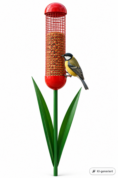 Navaris Vogelfutterspender Eisen Rot Futterstation Wildvögel Garten Schilff HA2
