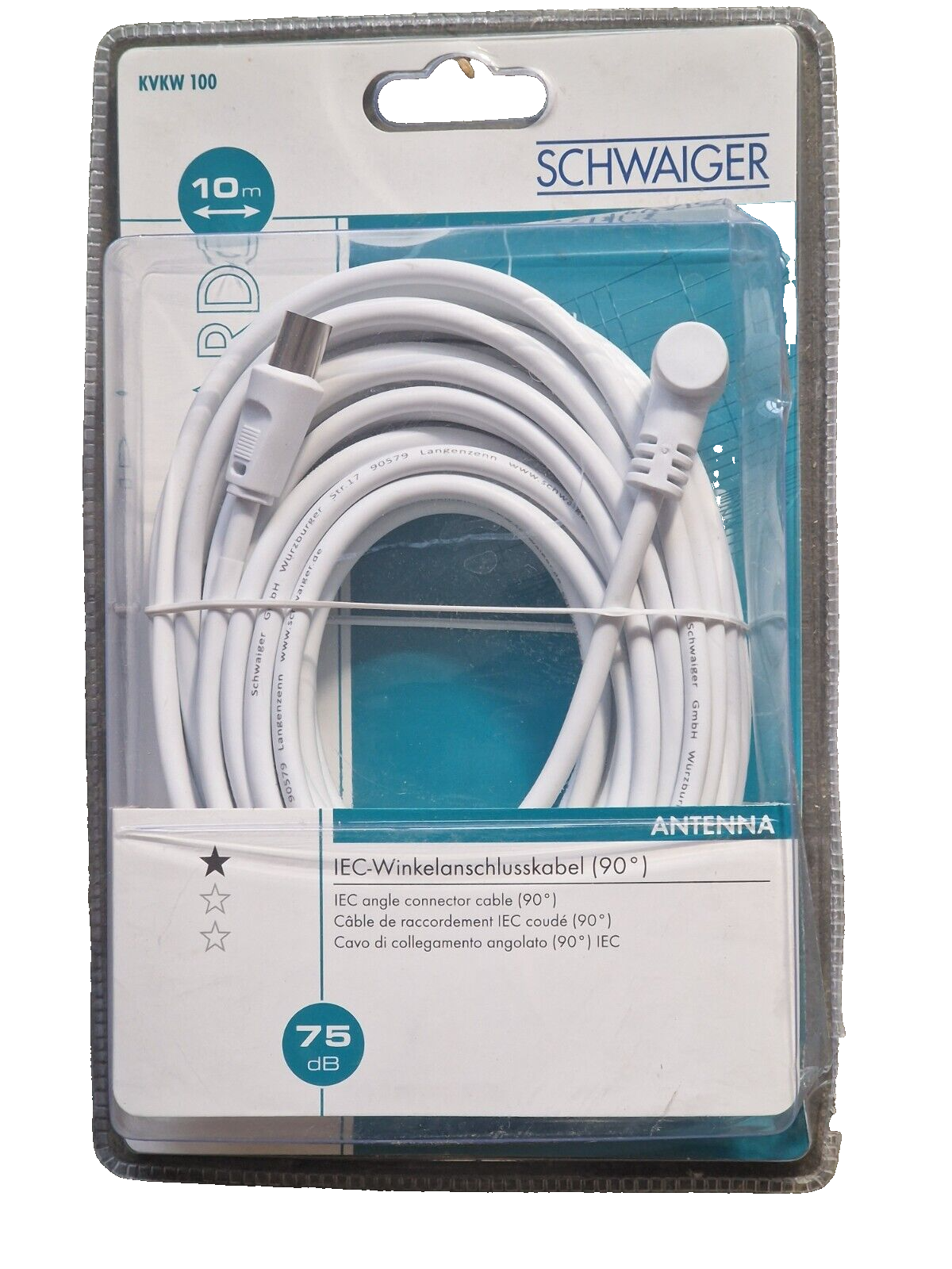 Schwaiger KVKW100 IEC Winkelanschlusskabel 10m Antennenkabel TV