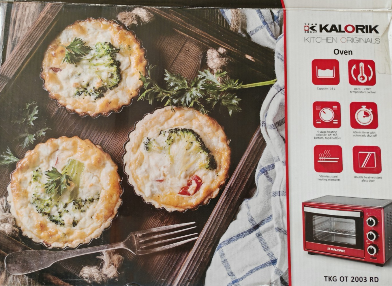 Kalorik TKG OT 2003 RD Multiofen 16L Mini Backofen Grill Timer 1280W Rot F3