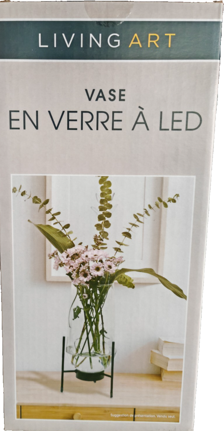 LIVING ART LED Glasvase 29cm Schwarz Metallständer Timer Deko Blumenvase HA33