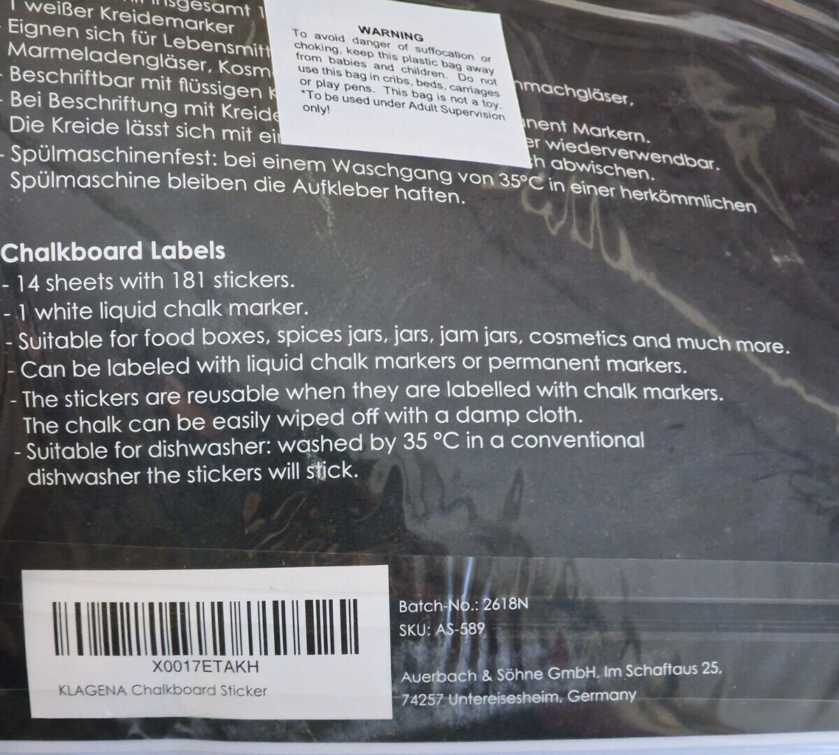 KLAGENA 181 Tafelaufkleber Etiketten Kreideetiketten + Kreidestift Schwarz HA13