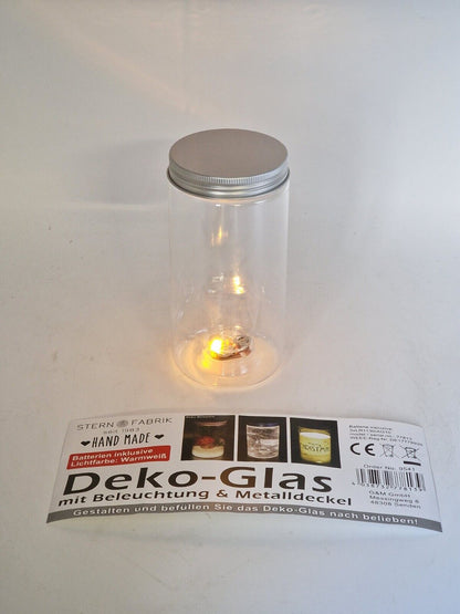 Stern Fabrik Handmade Deko-Glas mit Beleuchtung & Metalldeckel, 3er Set