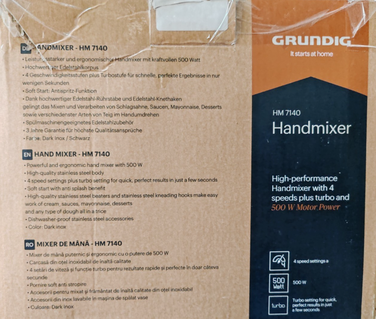 Grundig HM 7140 Handmixer 500W Edelstahl Rührgerät Turbo Knethaken Rührbesen C3