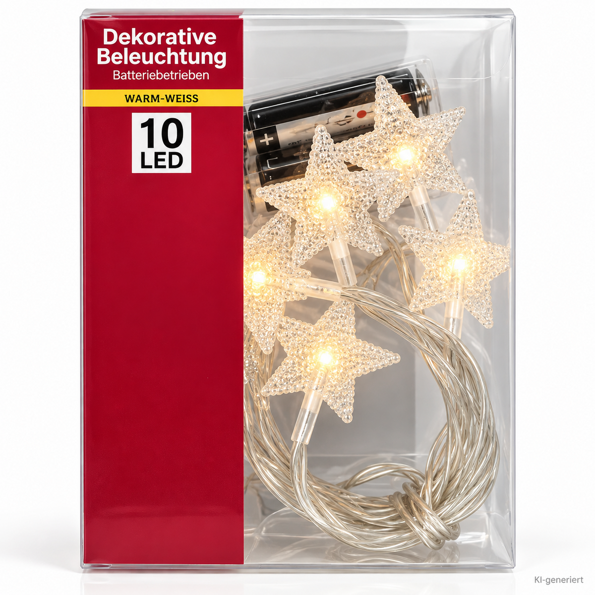 LED Lichterkette 10 Sterne Warmweiß Batteriebetrieben Weihnachtsdeko 2x AA HA34