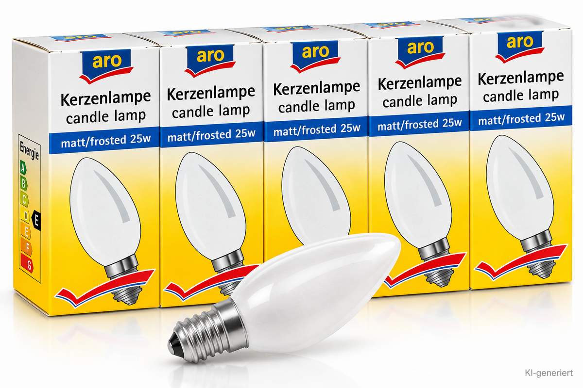 9x aro Kerzenlampe E14 25W 230V Matt Glühlampe Kerzenbirne Leuchtmittel HA34